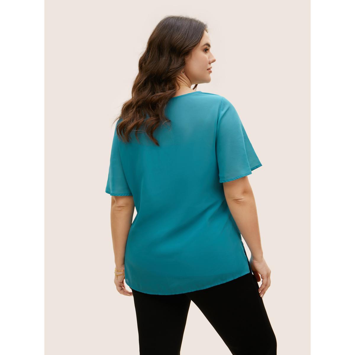 Plus Size Cerulean Cowl Neck Chiffon Mesh Flutter Sleeve Blouse Women Work From Home Half Sleeve Cowl Neck Work Blouses BloomChic 10/M Product Image