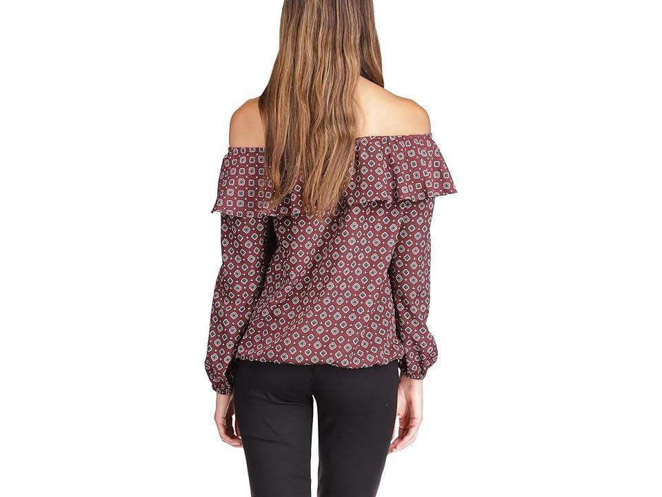 MICHAEL Michael Kors Petite Off Shoulder Peasant Top (Merlot) Women's Clothing Product Image
