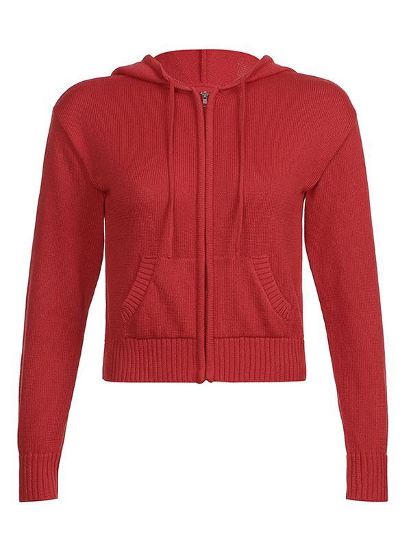 Hooded Crop Knit Cardigan Product Image