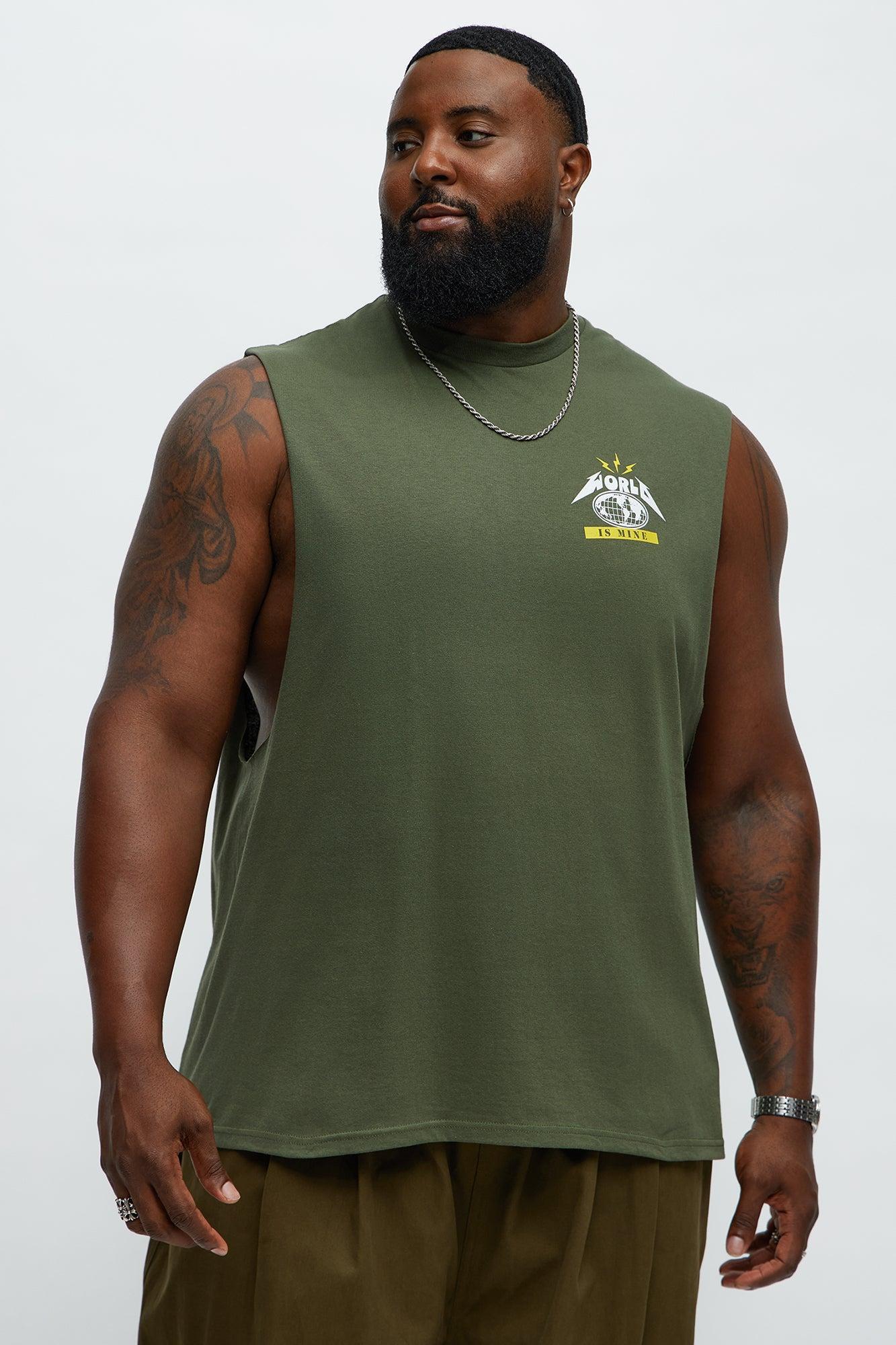 World Is Mine Muscle Tee - Military Green Product Image