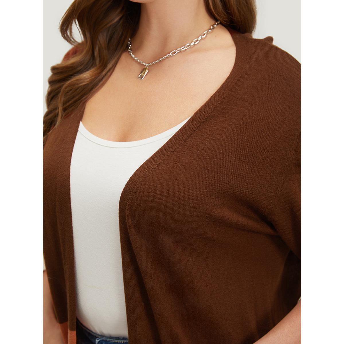 Plus Size Supersoft Essentials Colorblock Contrast Pocket Open Front Cardigan Orange Women Casual Loose Long Sleeve Everyday Cardigans BloomChic 10/M Product Image