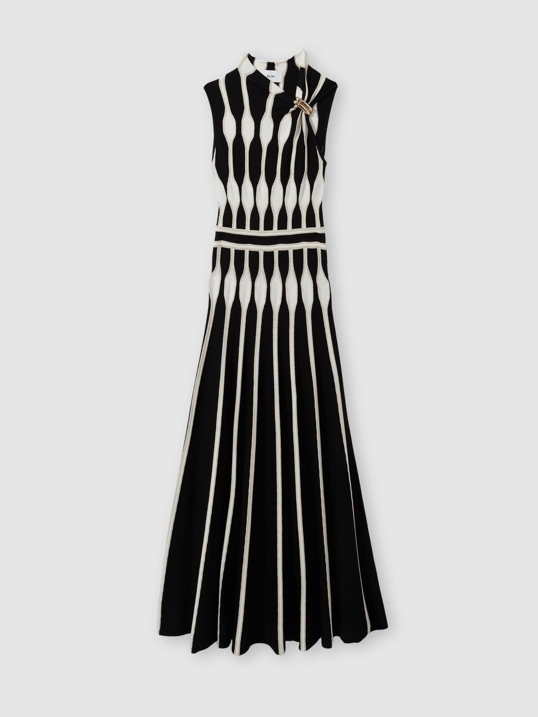 Acler Compact-Knit Patterned Midi Dress in Black/Ecru Product Image