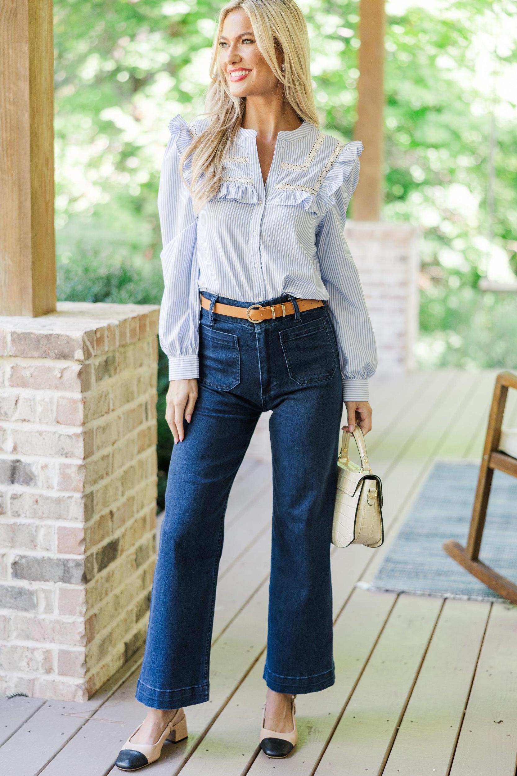 In Your Eyes Denim Blue Striped Blouse Female Product Image