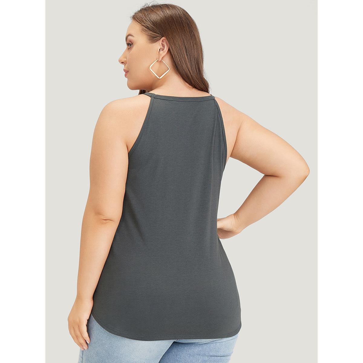 Plus Size Eagle & Letter Print Halter Metal Detail Cut Out Cami Top Women DimGray Casual Arc Hem Dailywear Tank Tops Camis BloomChic 10/M Product Image