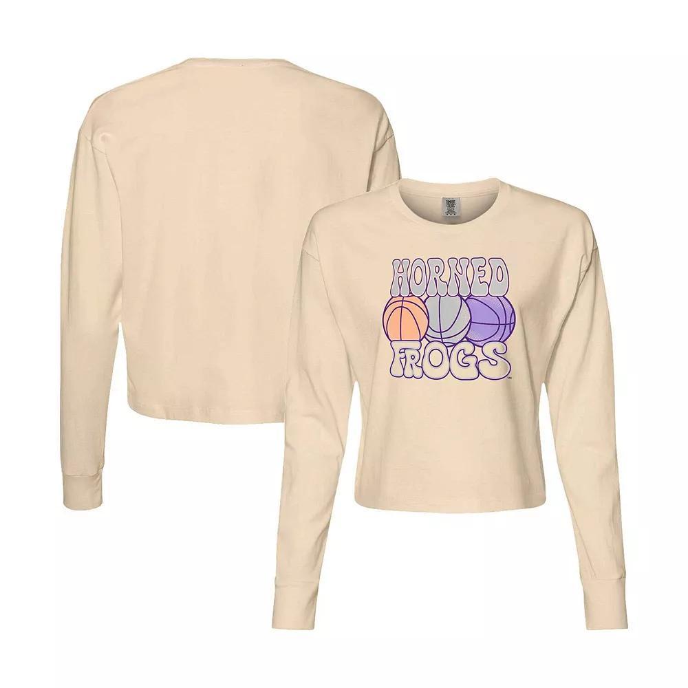 Women's Natural TCU Horned Frogs Comfort Colors Basketball Cropped Long Sleeve T-Shirt, Size: XL, Beige Product Image