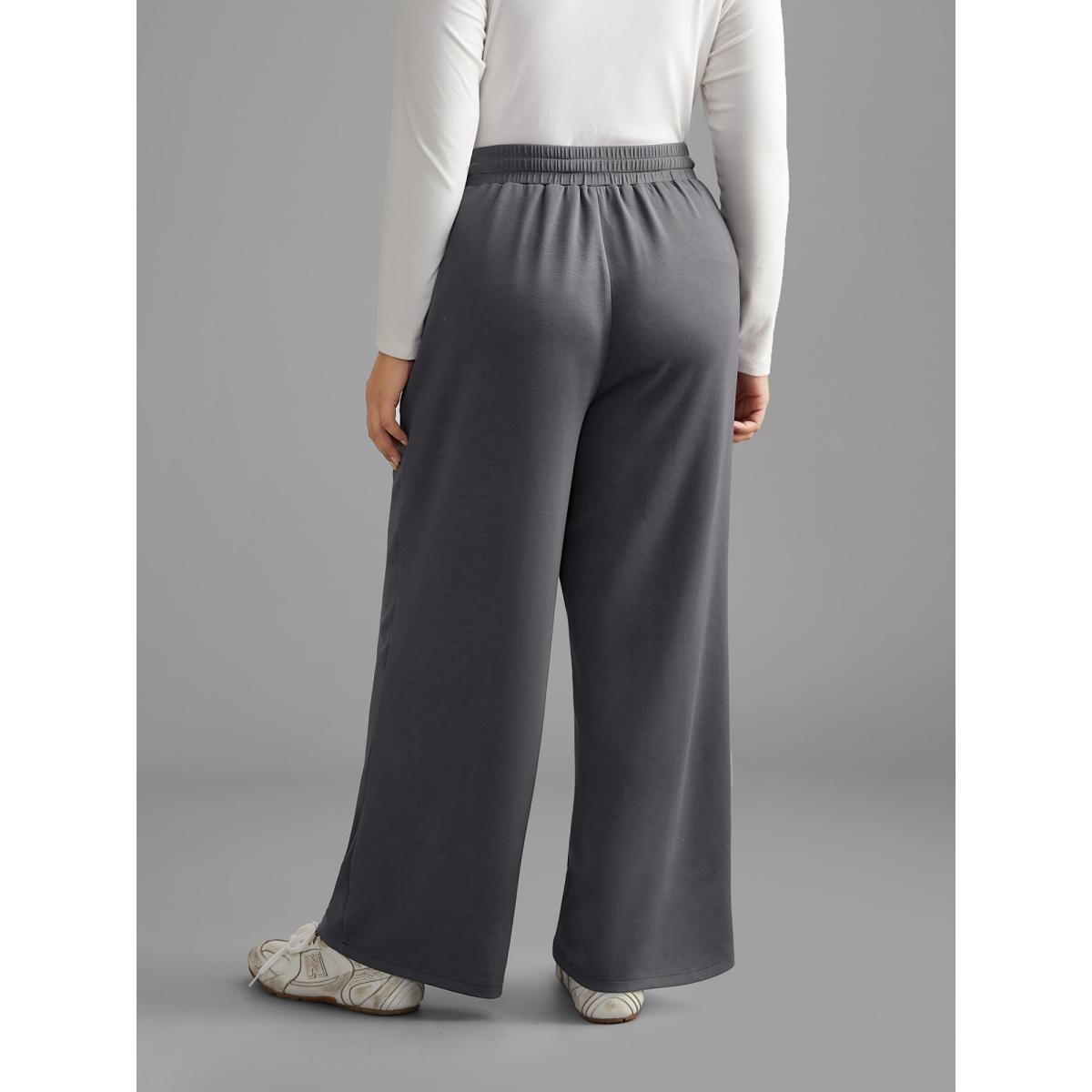 Plus Size Supersoft Essentials Solid Drawstring Pants Women DimGray Casual Loose Mid Rise Everyday Pants BloomChic 18-20/2X Product Image