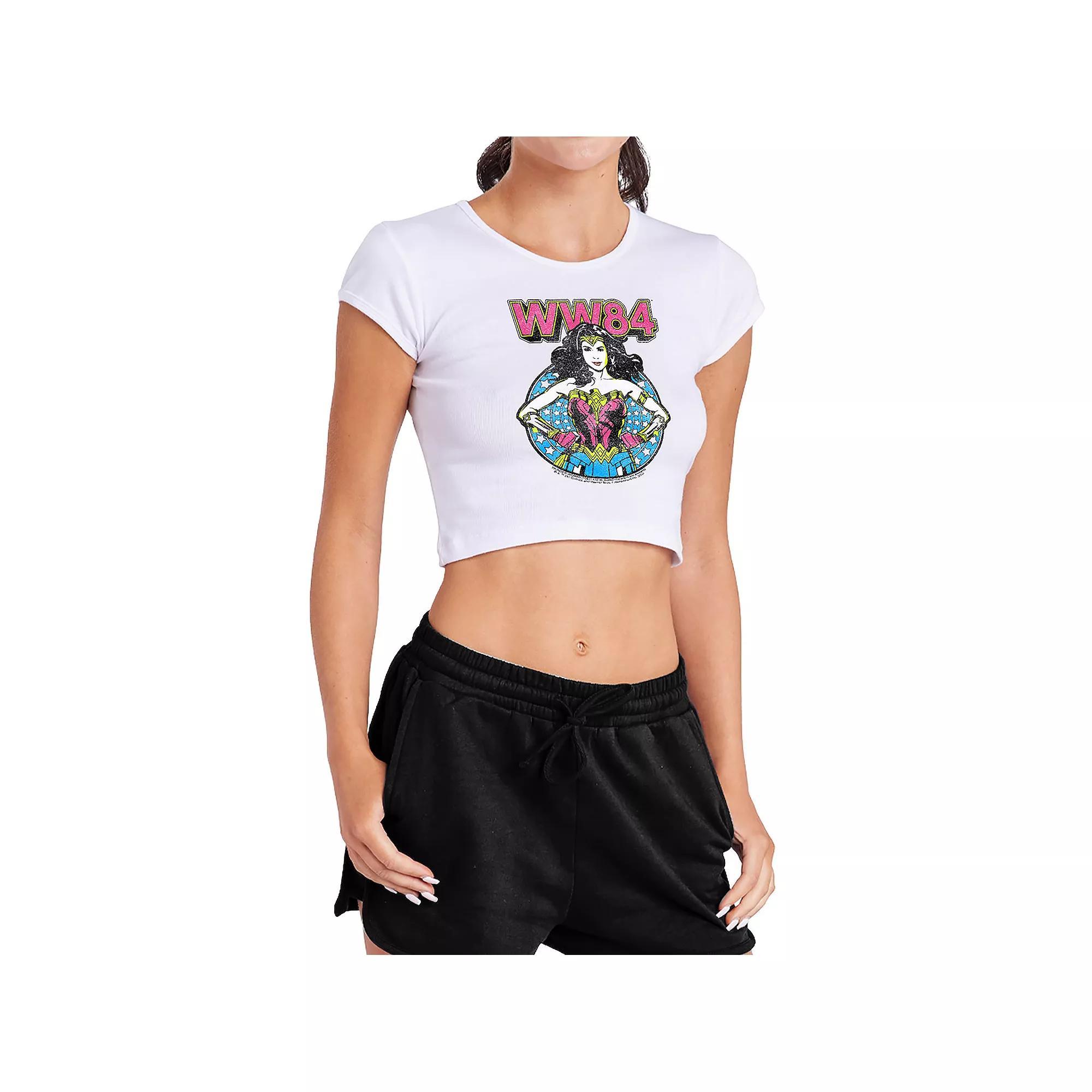 Juniors' Wonder Woman 1984 Star Circle Baby Rib Cropped Graphic Tee, Girl's, Size: Large, White Product Image