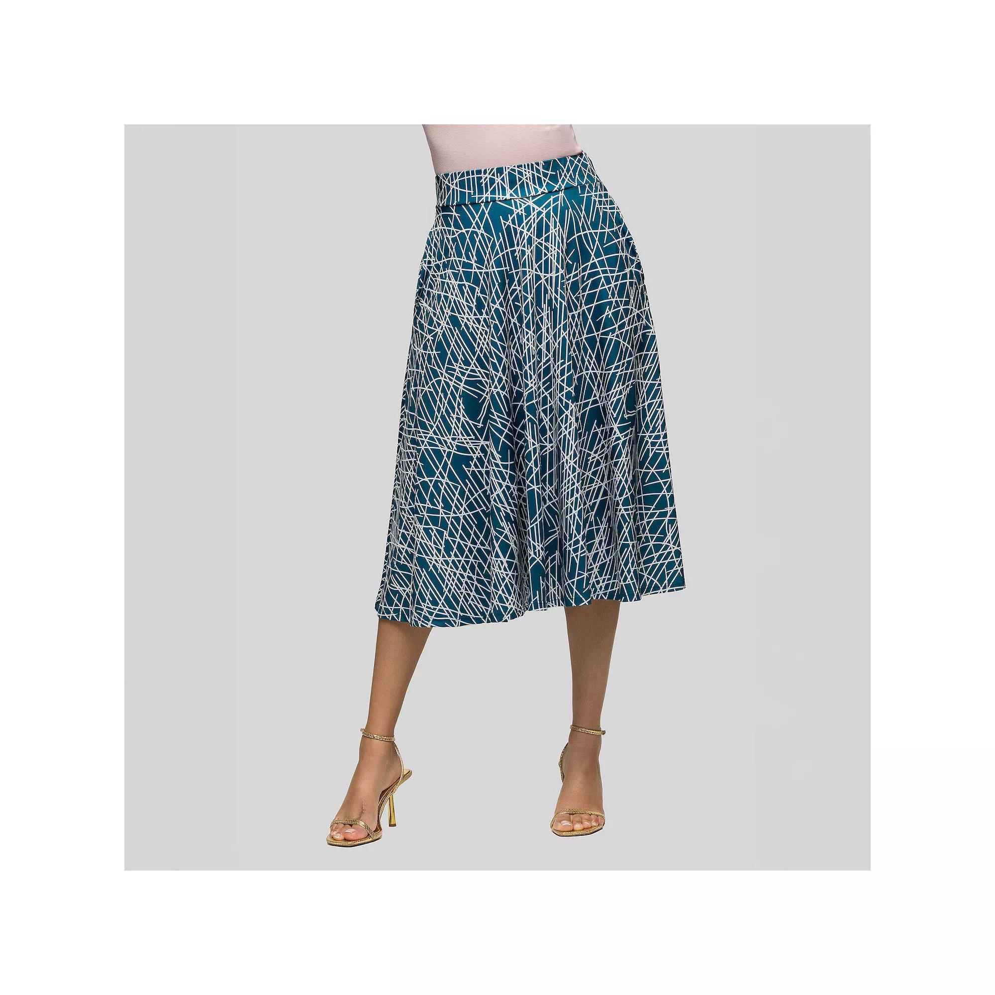 Women's 24Seven Comfort Apparel Geometric Print Elastic Waist Pocket Midi Skirt, Size: 1XL, Blue Team Product Image