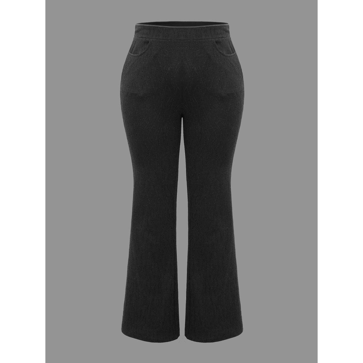 Plus Size Metallic Shimmer Stretchy Flare Pants Women Black Formal Medium stretch Bootcut Mid Rise Party Leggings BloomChic 12/L Product Image