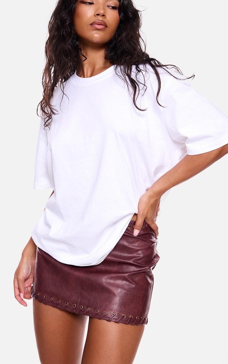 Burgundy Faux Leather Plaited Mini Skirt Product Image