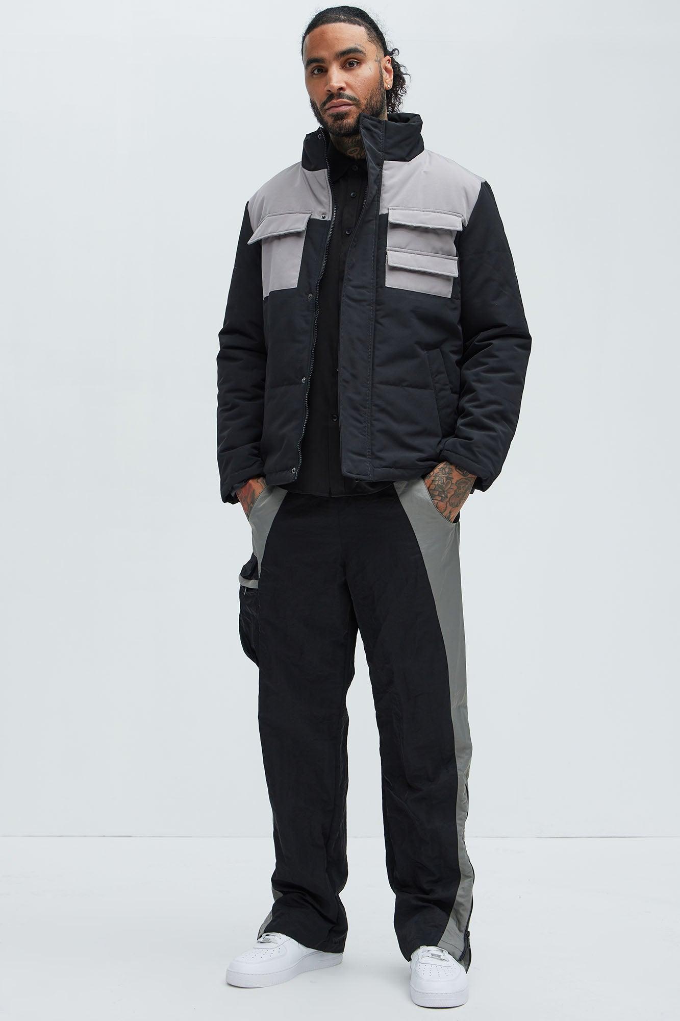 With The Flow 4 Pocket Midweight Puffer Jacket - Black/Grey Product Image