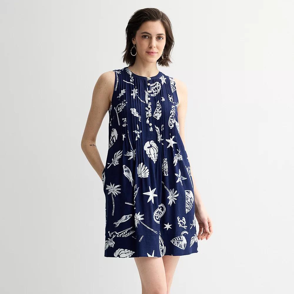 Women's Sonoma Goods For Life® Sleeveless Pintuck Dress, Size: Medium, Blue Marine Toss Product Image