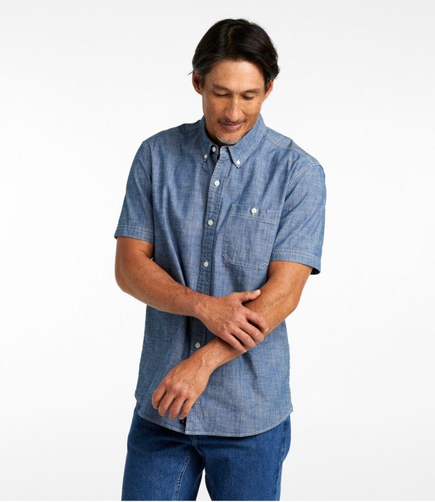 
                            Men's Comfort Stretch® Chambray Shirt, Slightly Fitted Untucked Fit, Short-Sleeve
                         Product Image
