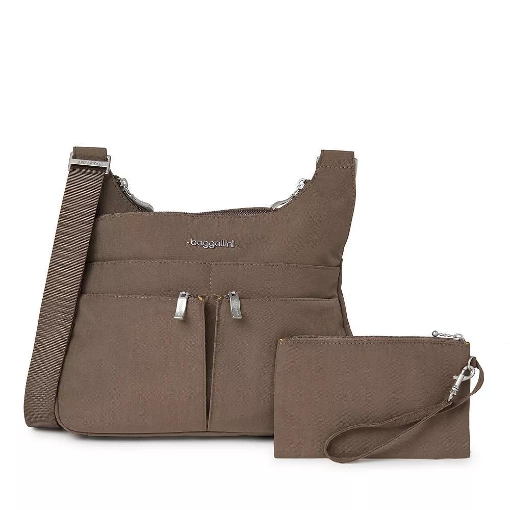 Womens Baggallini Cross Over Crossbody Bag with RFID Blocking Wristlet, Grey Product Image