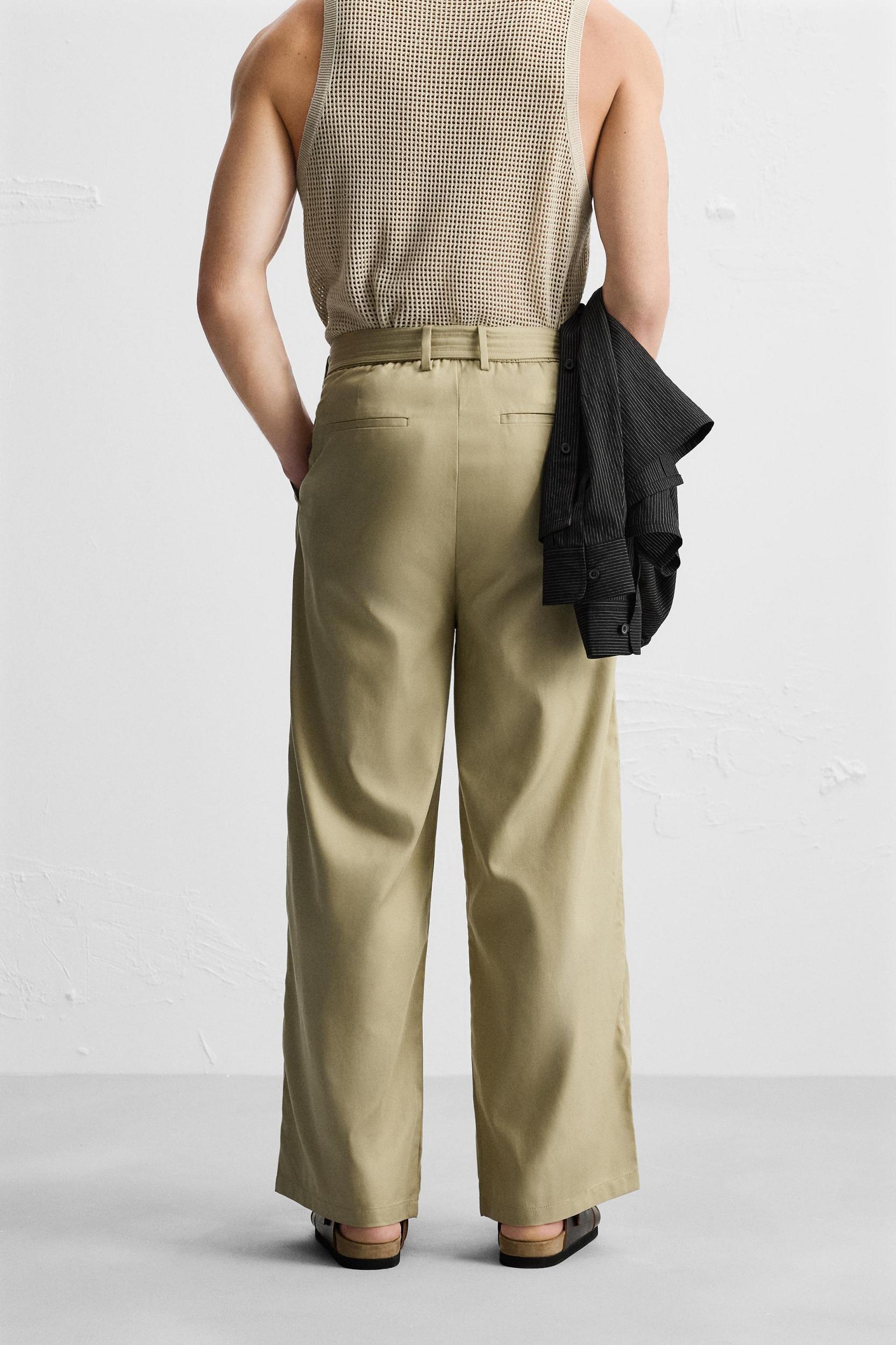 BELTED LYOCELL- COTTON PANTS Product Image