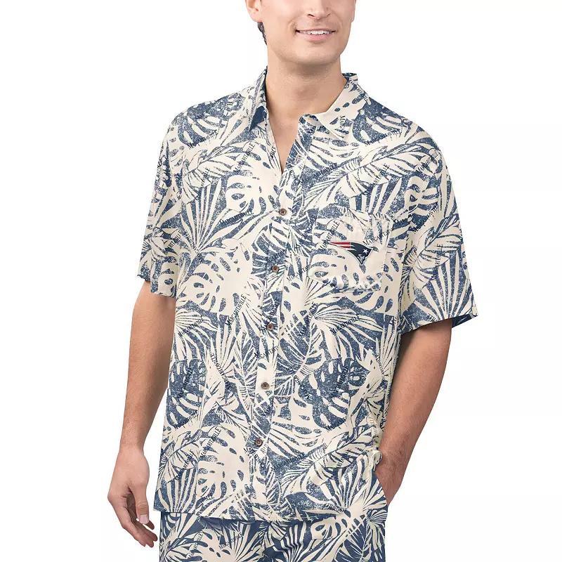Men's Margaritaville Tan Seattle Seahawks Sand Washed Monstera Print Party Button-Up Shirt, Size: 2XL, Team Product Image