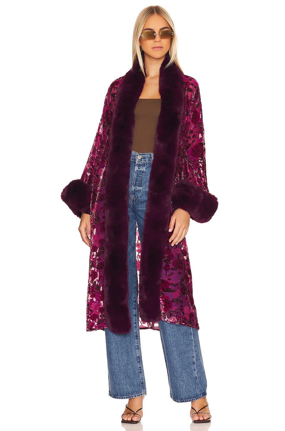 Burnout Velvet Faux Fur Coat Adrienne Landau Product Image