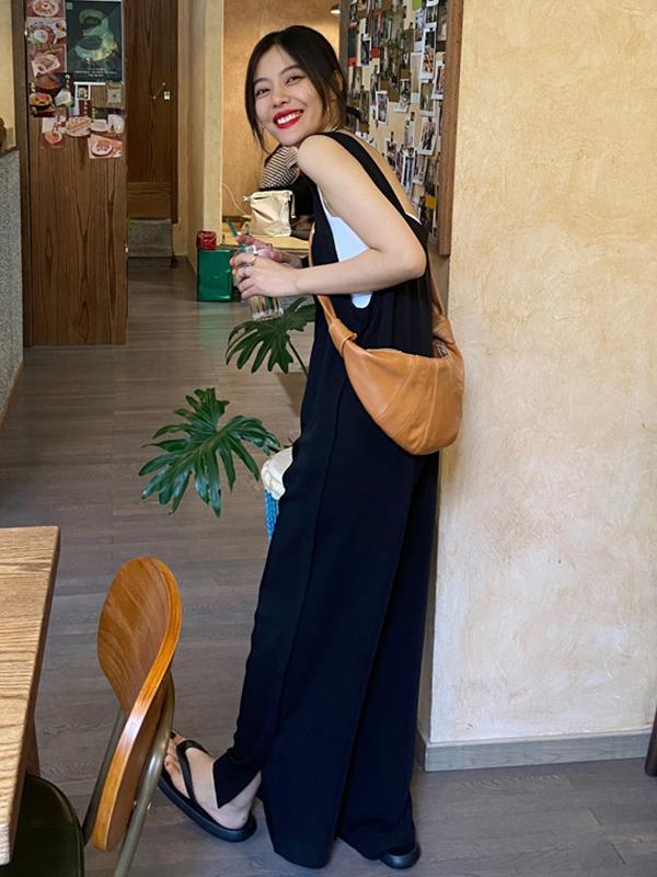 Original Creation Sleeveless Loose Solid Color Square-Neck Overalls Product Image