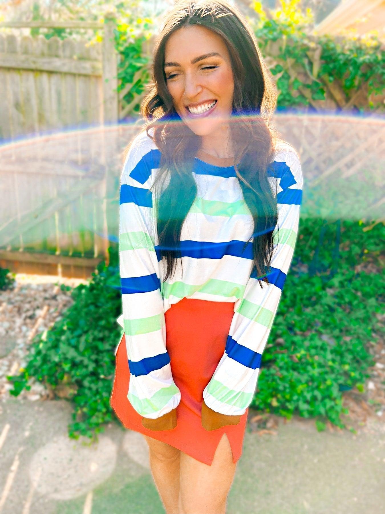 The Mimi Multi-Color Striped Bell Sleeve Top Product Image