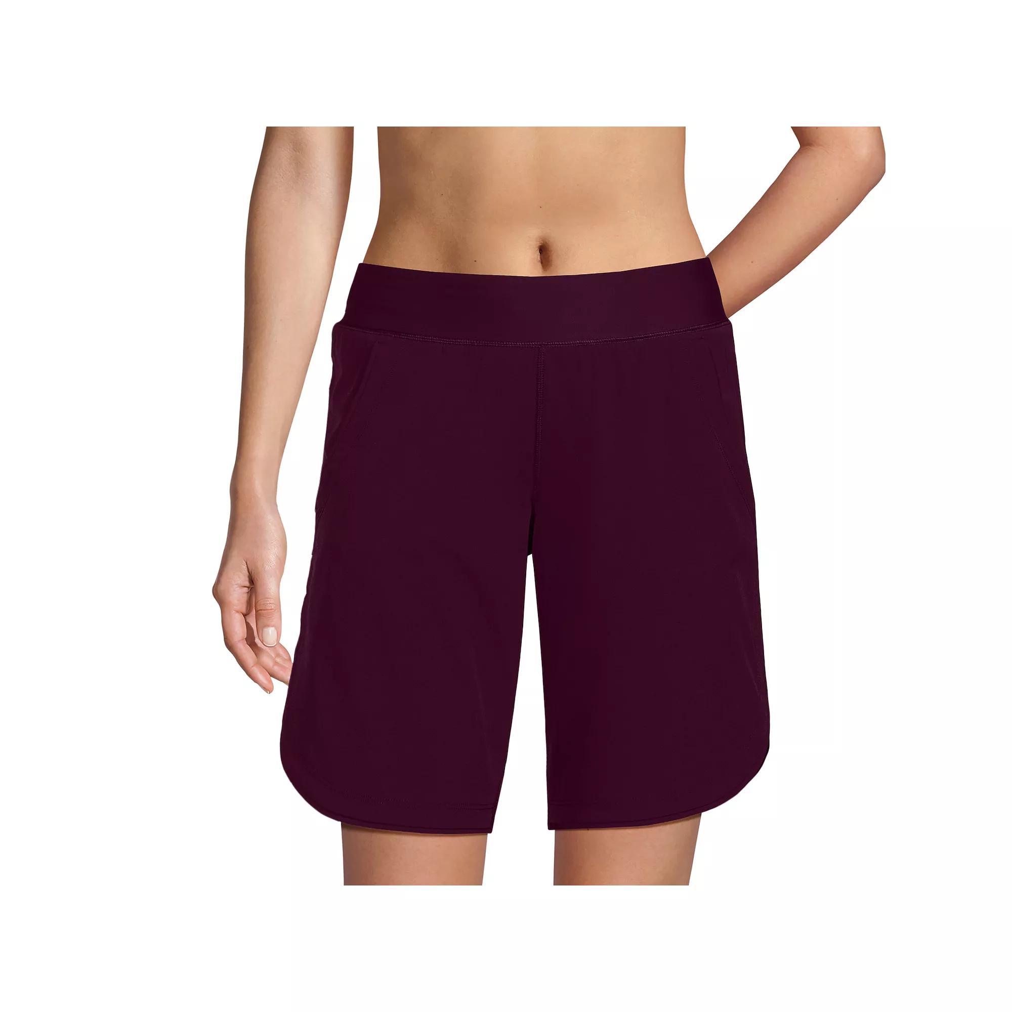 Women's Lands' End 9" Quick Dry Swim Board Short With Panty, Size: 8, Dark Red Product Image