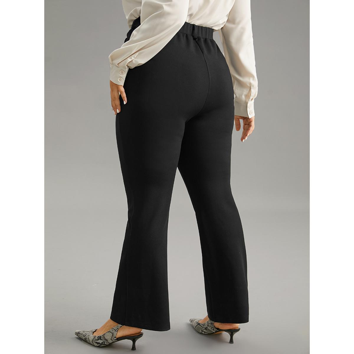 Plus Size Solid Very Stretchy High Rise Bootcut Thick Pants Women Black Casual Bootcut High Rise Everyday Pants BloomChic 28/5X Product Image