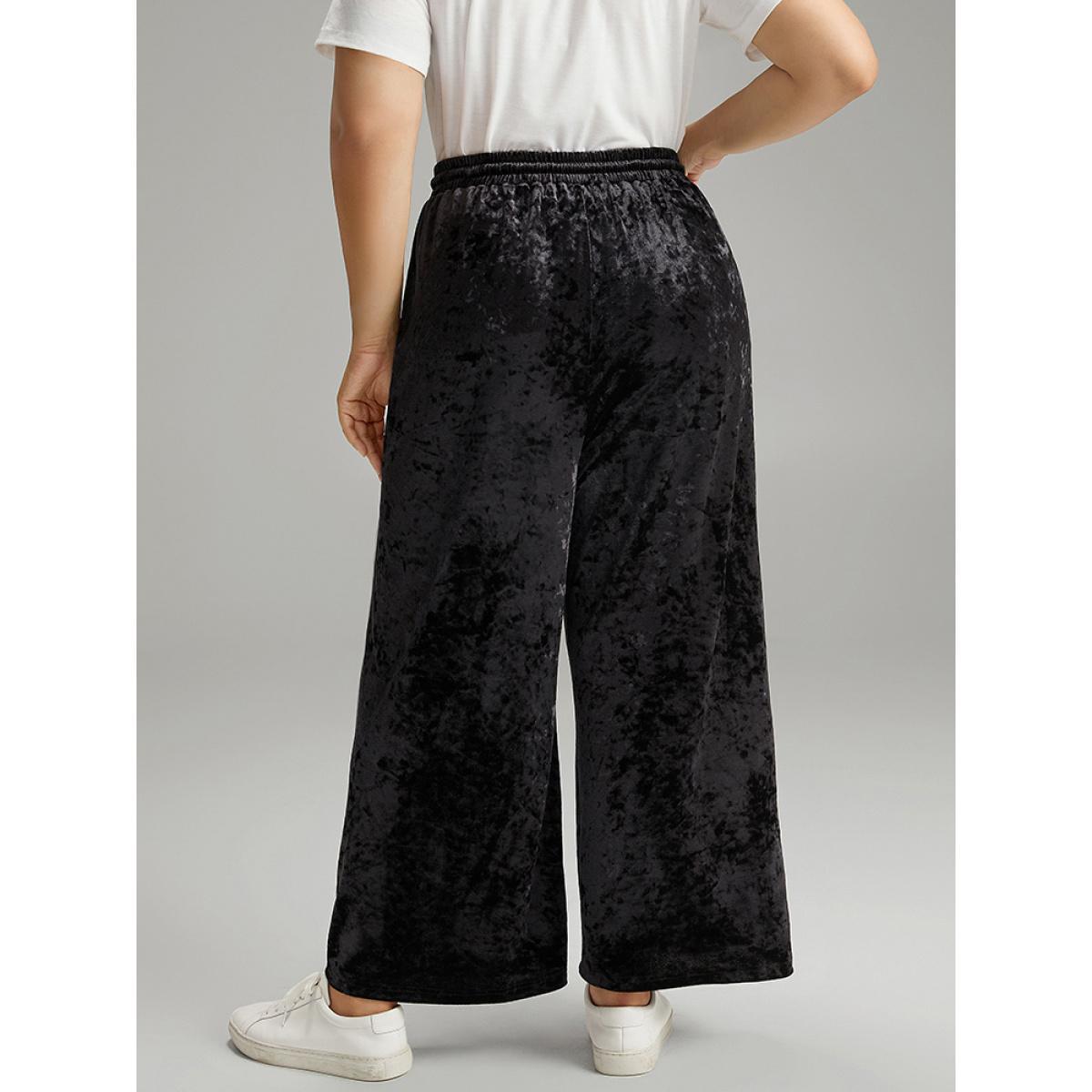 Velvet Contrast Webbing Elastic Waist Sweatpants Midnight Plus Size Women Casual Dailywear Contrast 26/4X Bloomchic Product Image