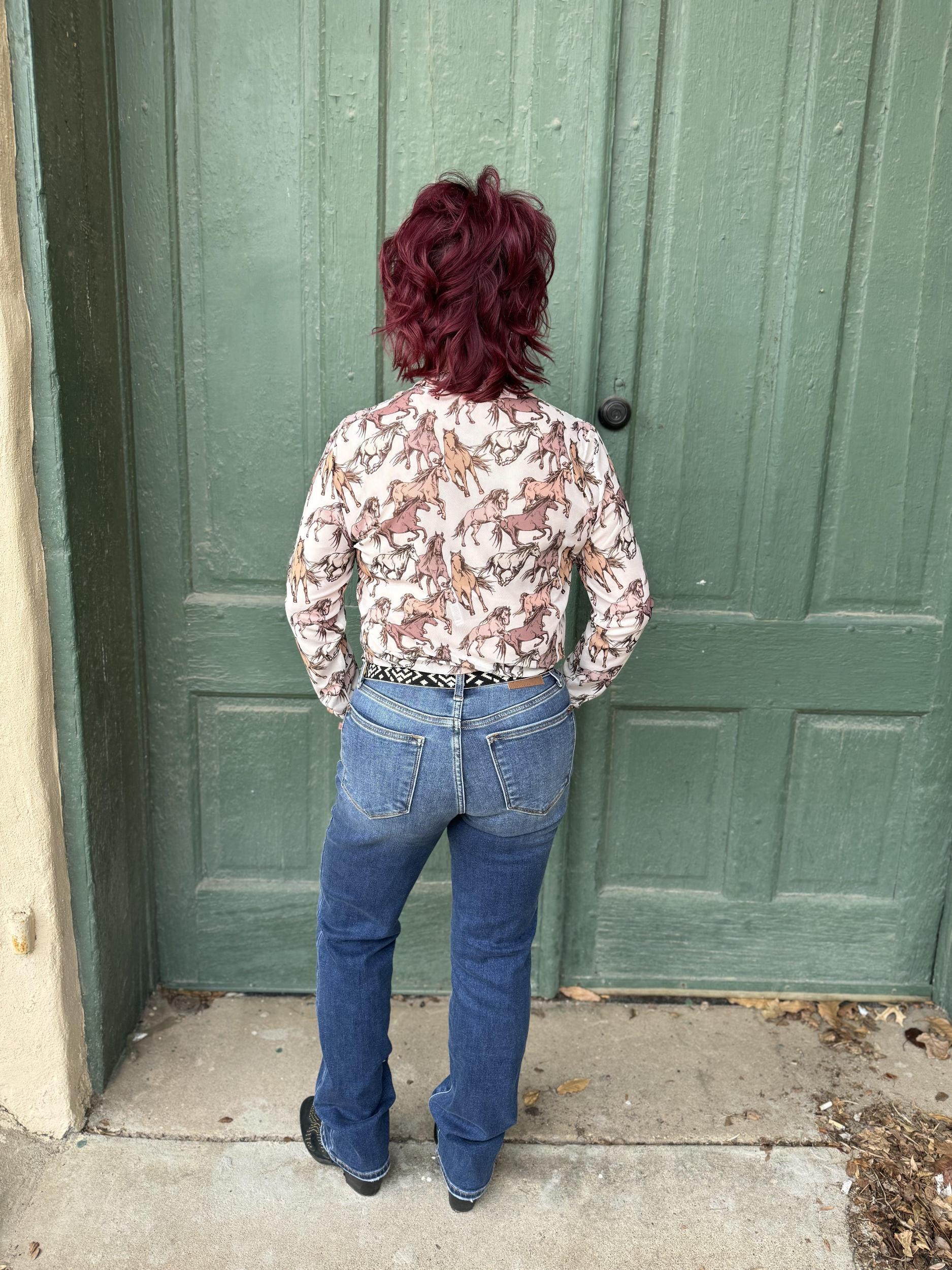 Montana Natural Horse Print Mesh Top Product Image
