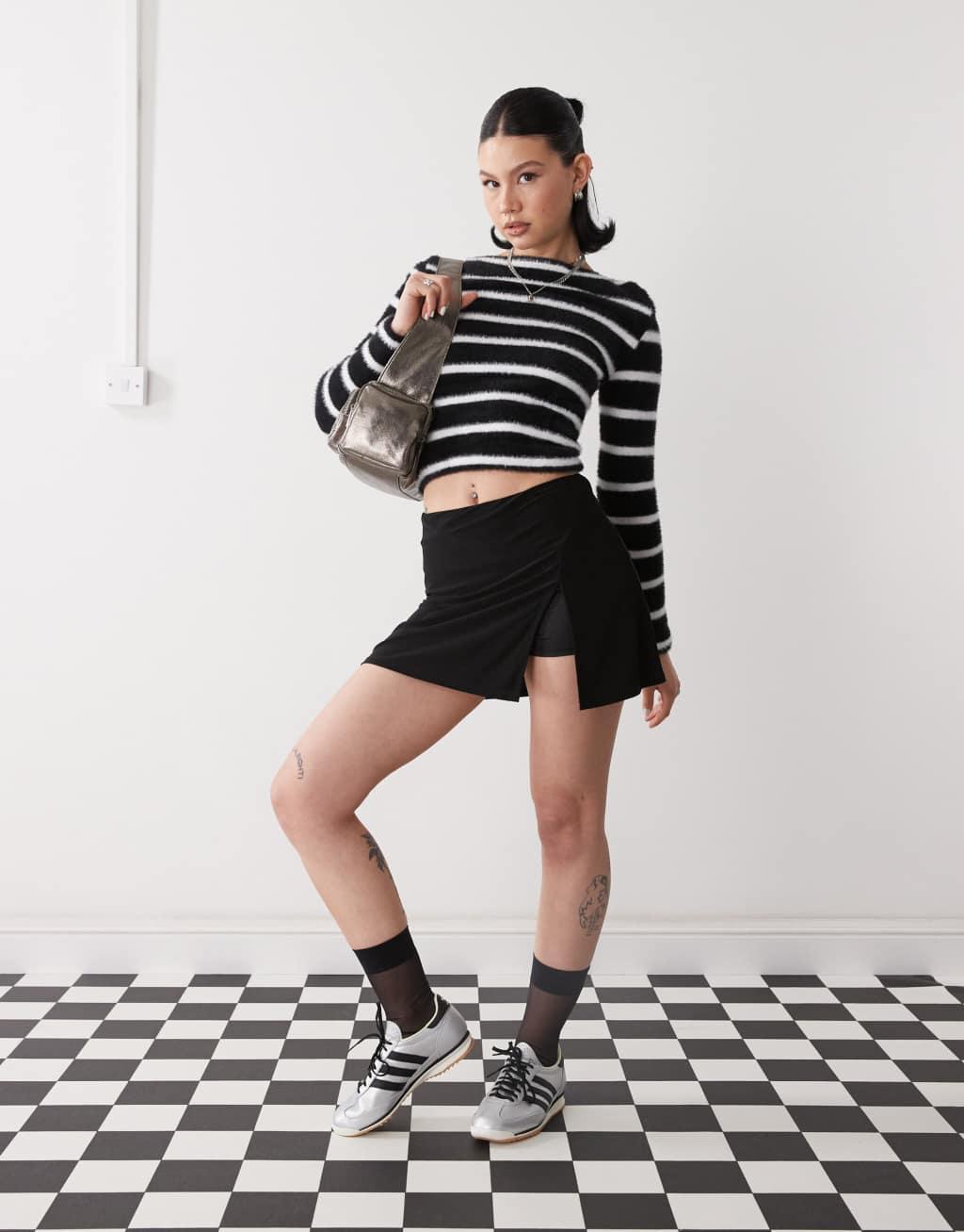 Reclaimed Vintage skort with side slit in black Product Image