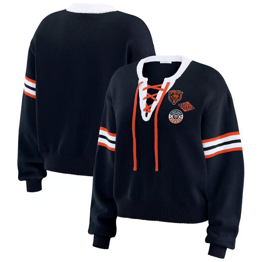 Women's WEAR by Erin Andrews  Red Chicago Blackhawks Cropped Lace-Up Sweater, Size: Small Product Image