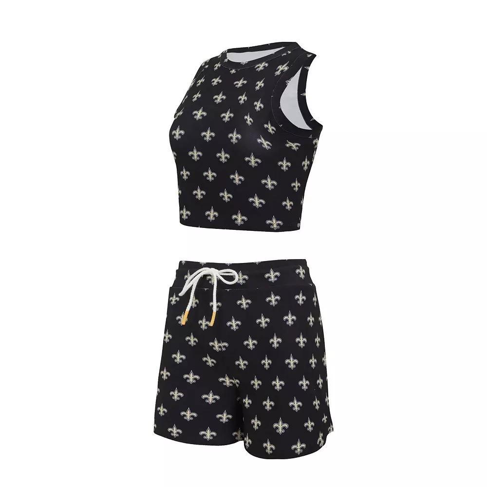 Women's Concepts Sport New Orleans Saints Gauge Allover Print Cropped Tank Top & Shorts Sleep Set, Size: 3XL, Black Product Image