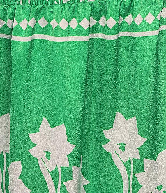 Sugarlips Plus Tropical Printed Smocked Waist Wide Leg Satin Coordinating Pants Product Image