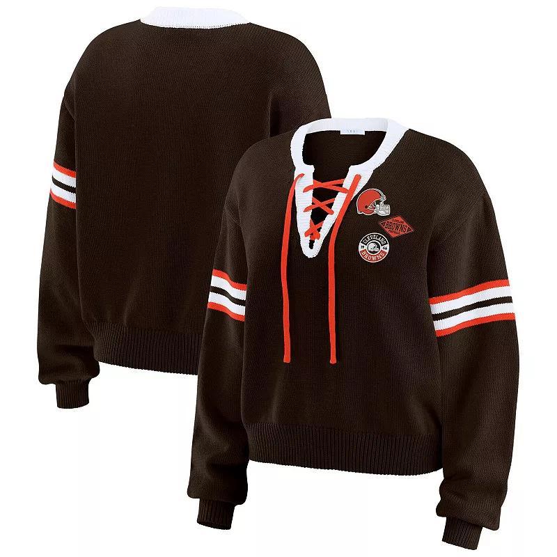 Women's WEAR by Erin Andrews  Red Chicago Blackhawks Cropped Lace-Up Sweater, Size: Small Product Image