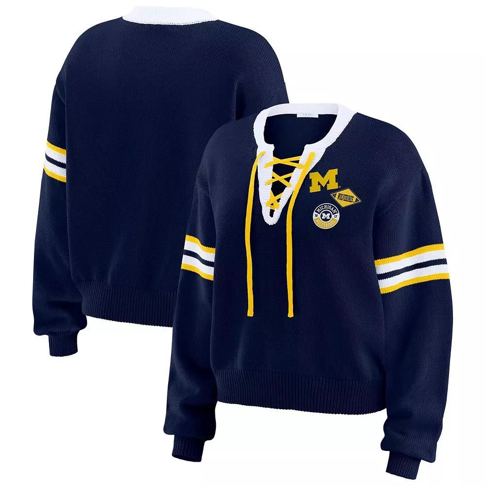 Women's WEAR by Erin Andrews Navy  Dallas Cowboys Lace-Up Sweater, Size: Small, Blue Product Image