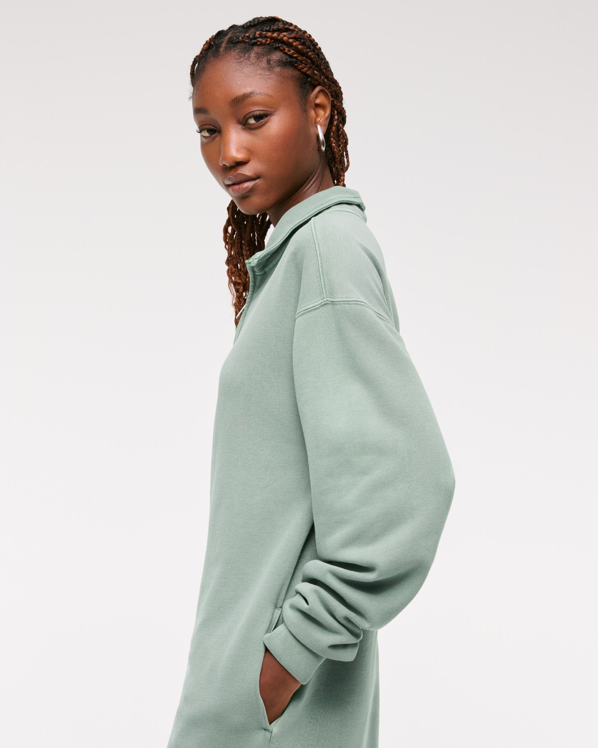 Long-Sleeve Zip-Up Fleece Mini Dress Product Image