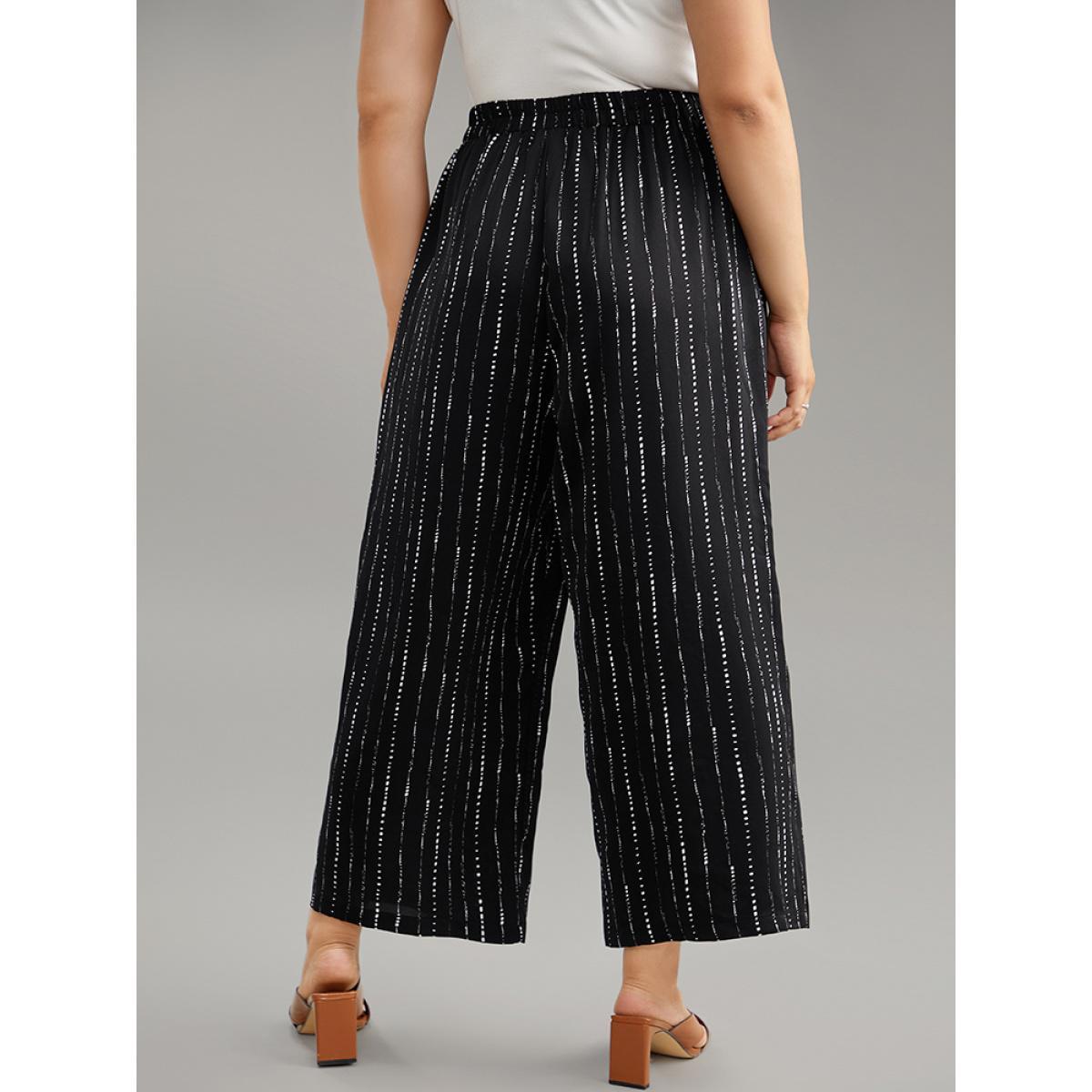 Plus Size Polka Dot Striped Ties Wide Leg Pants Women Black Vacation Wide Leg High Rise Dailywear Pants BloomChic 14-16/1X Product Image