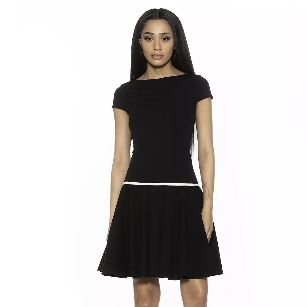 Women's ALEXIA ADMOR Aoife Boatneck Cap Sleeve Dropped Waist Dress, Size: XL, White Polka Product Image