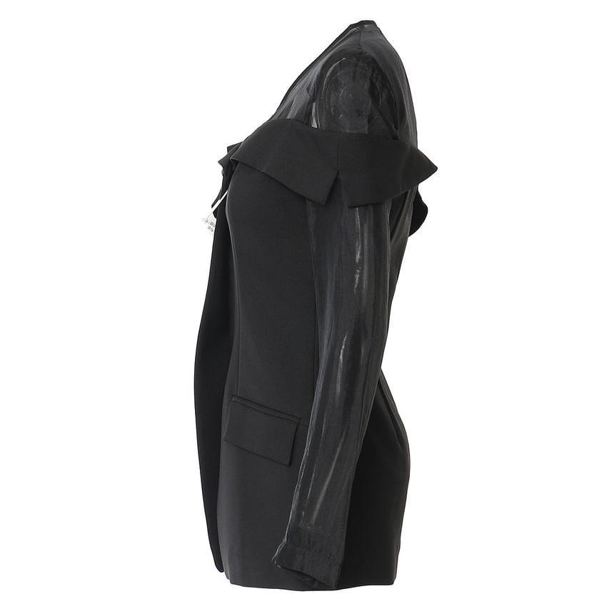 Square Neck Sheer Panel Single Button Blazer Product Image