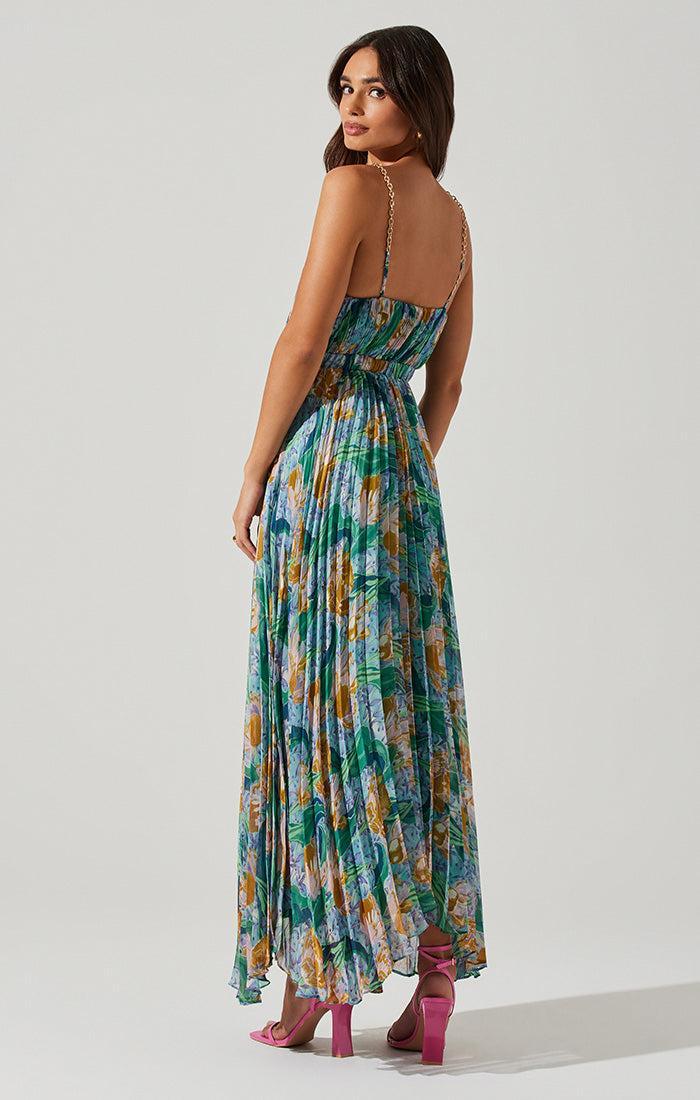 ASTR the Label | LORALEE PLEATED DRESS GREEN FLORAL FINAL SALE Product Image