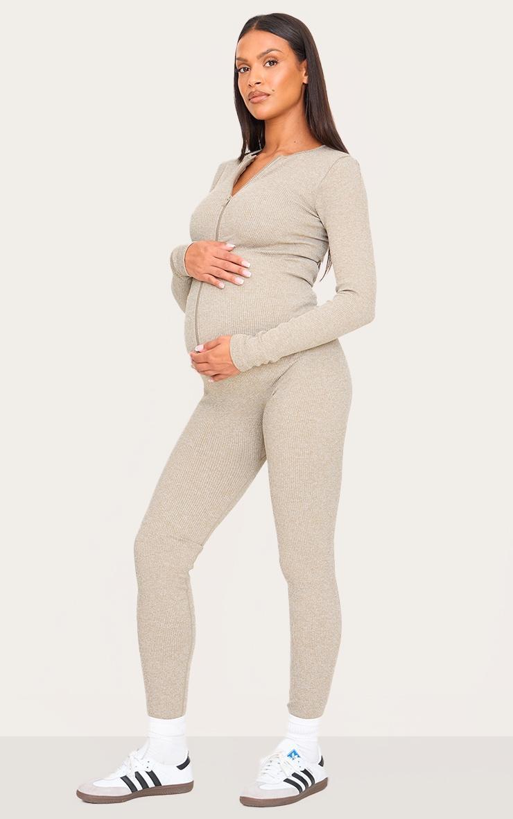 Maternity Olive Ribbed Zip Up Cardigan Product Image