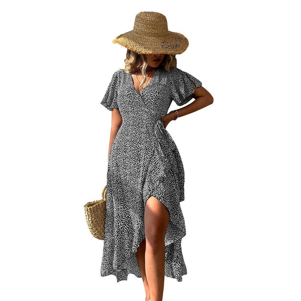 Women's Cupshe Flared Sleeve V-neck Ditsy Dress, Size: Large, Black Product Image