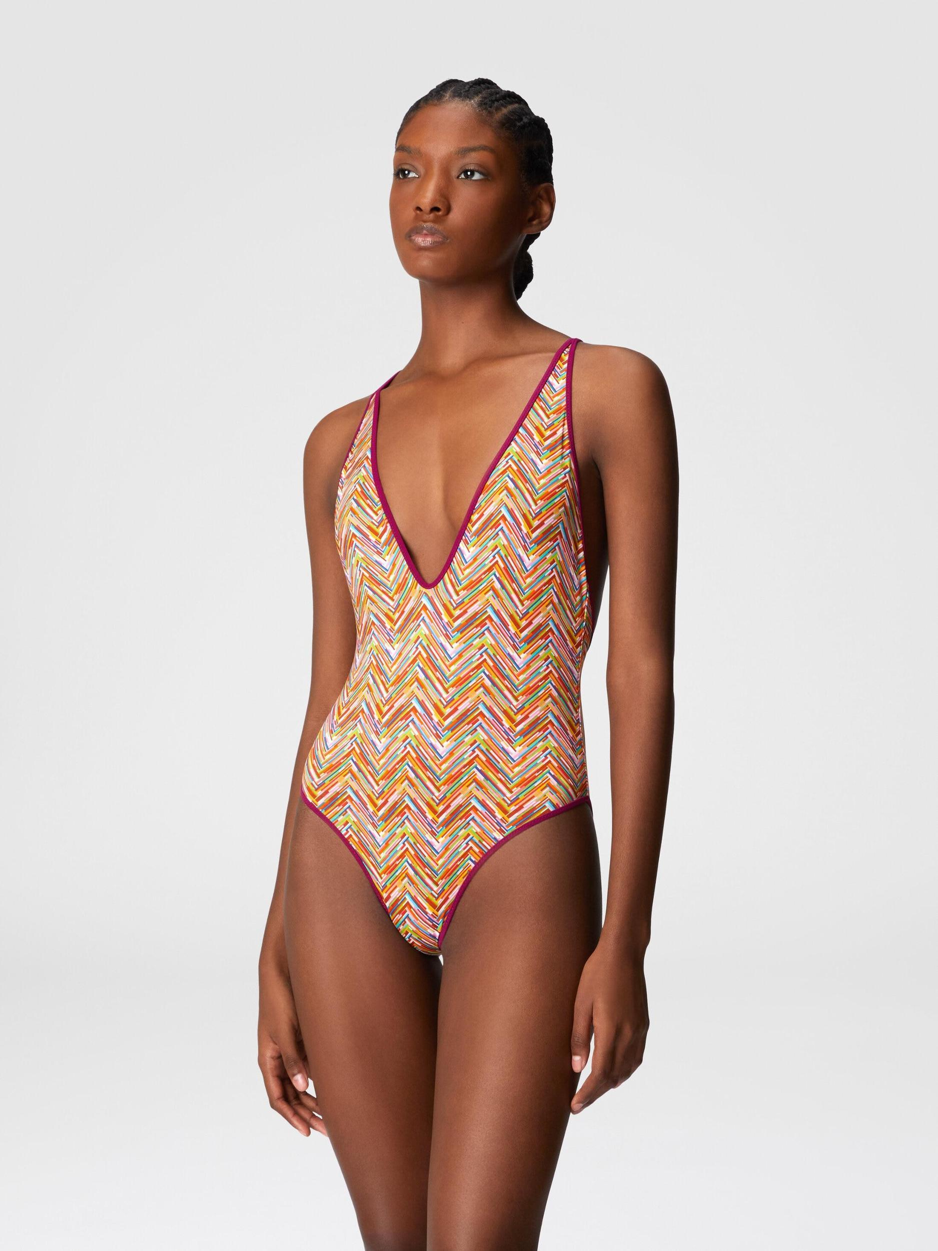Reversible one-piece swimsuit with print and V-neck Product Image