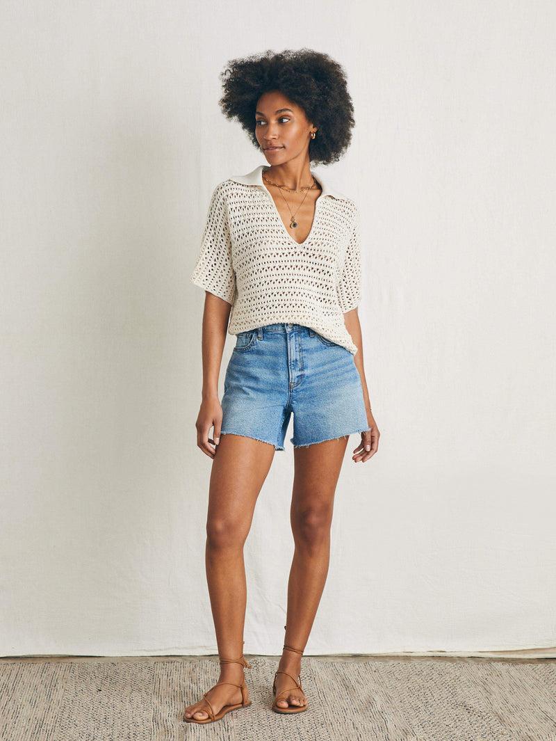 Nusa Crochet Polo Sweater - Birch Product Image