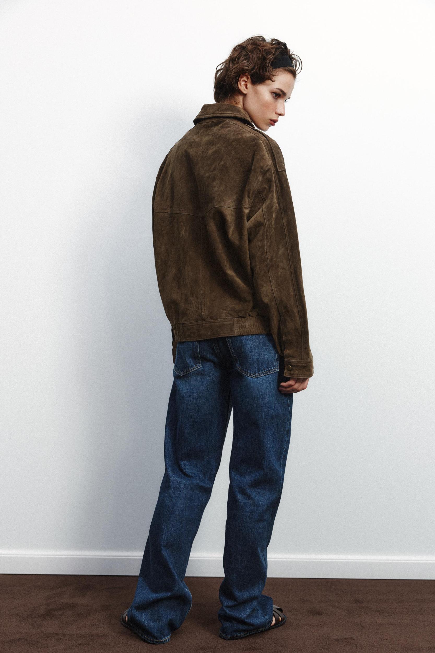 100% SUEDE BOMBER JACKET WITH POCKETS Product Image