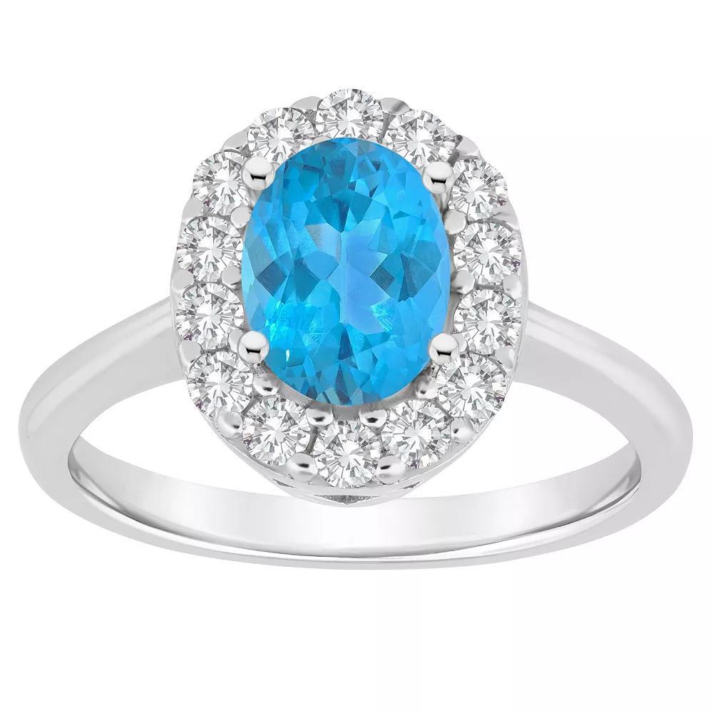 Celebration Gems Sterling Silver Gemstone Halo Ring, Womens Blue Topaz Product Image