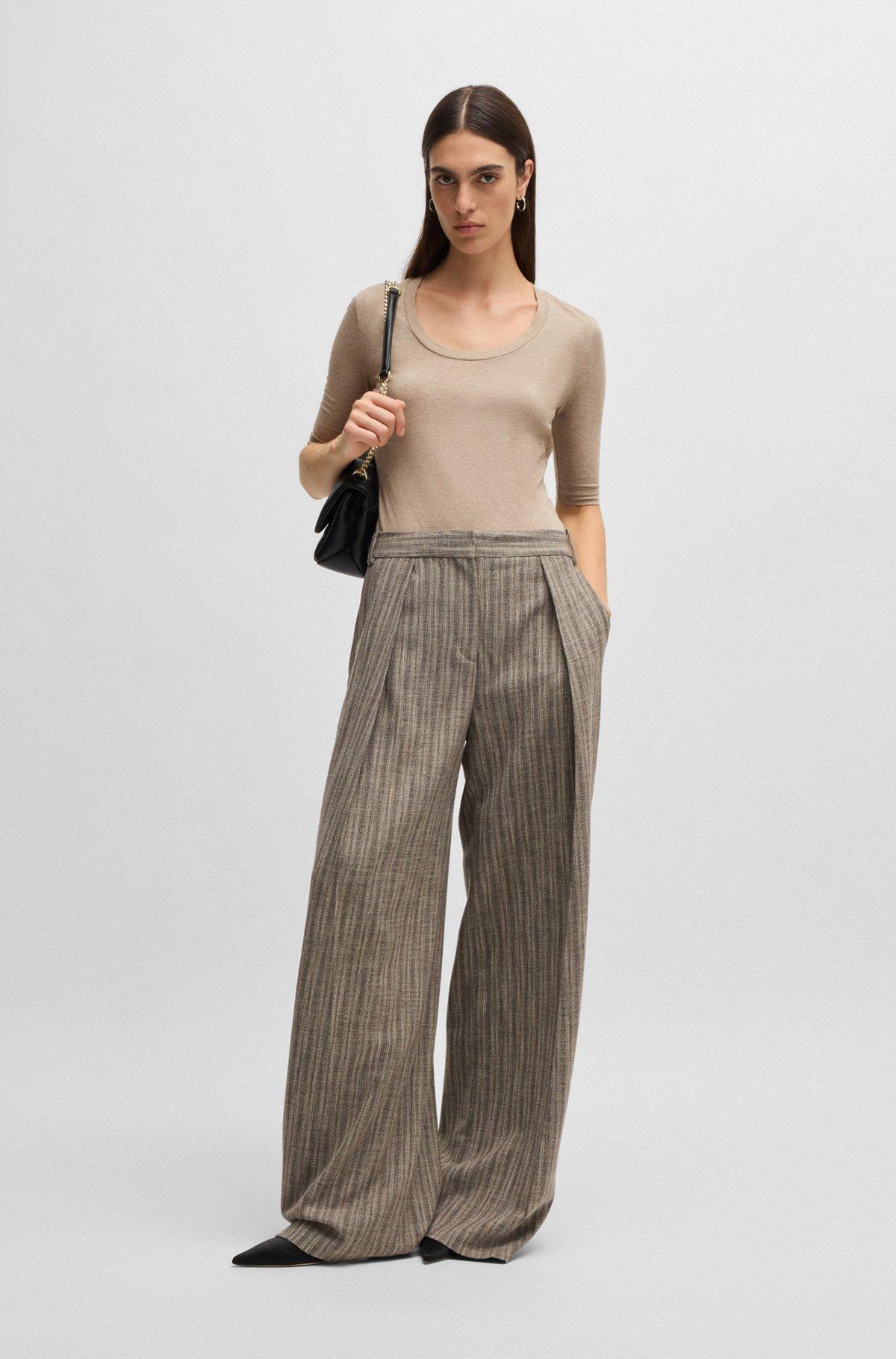 BOSS - Scoop-neck top in wool and cotton - Light Grey Product Image