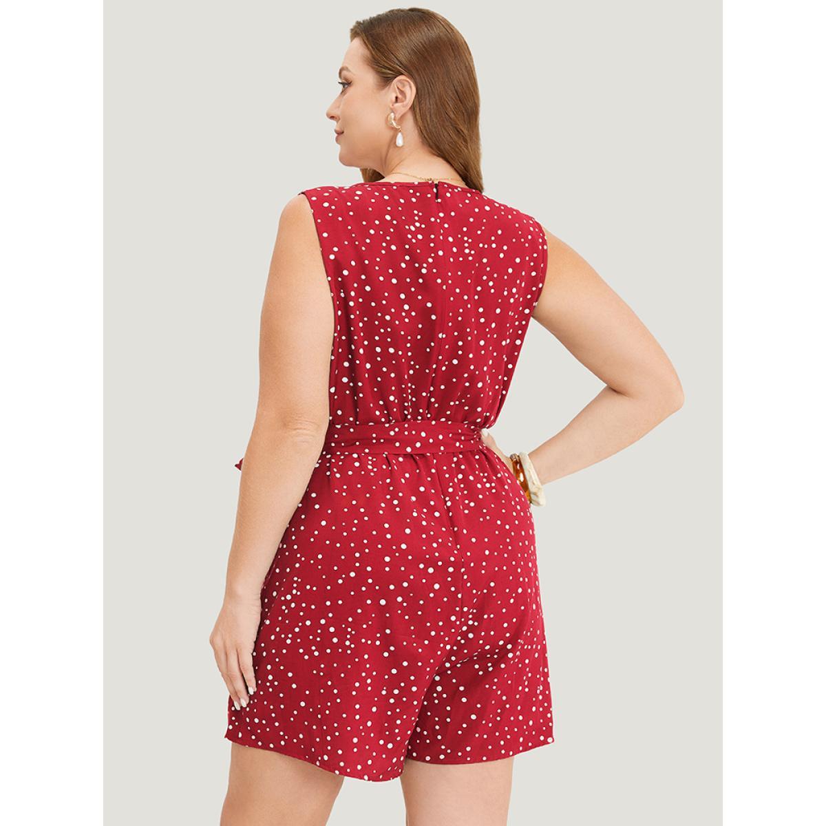 Plus Size Scarlet Polka Dot V Neck Pocket Sleeveless Belted Romper Women Elegant Sleeveless V-neck Everyday Loose Jumpsuits BloomChic 22-24/3X Product Image