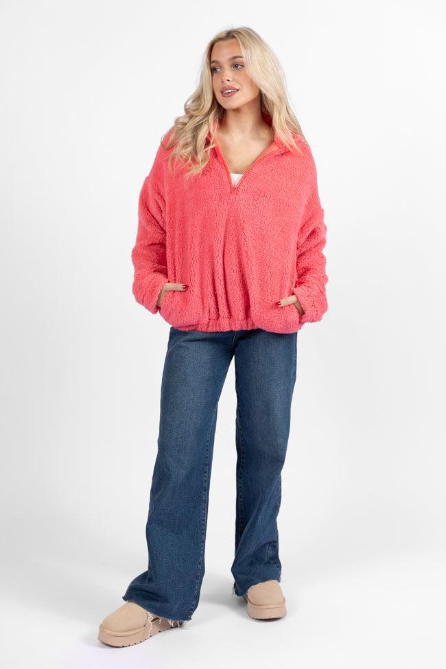 Stay Here Coral Sherpa Pullover Product Image