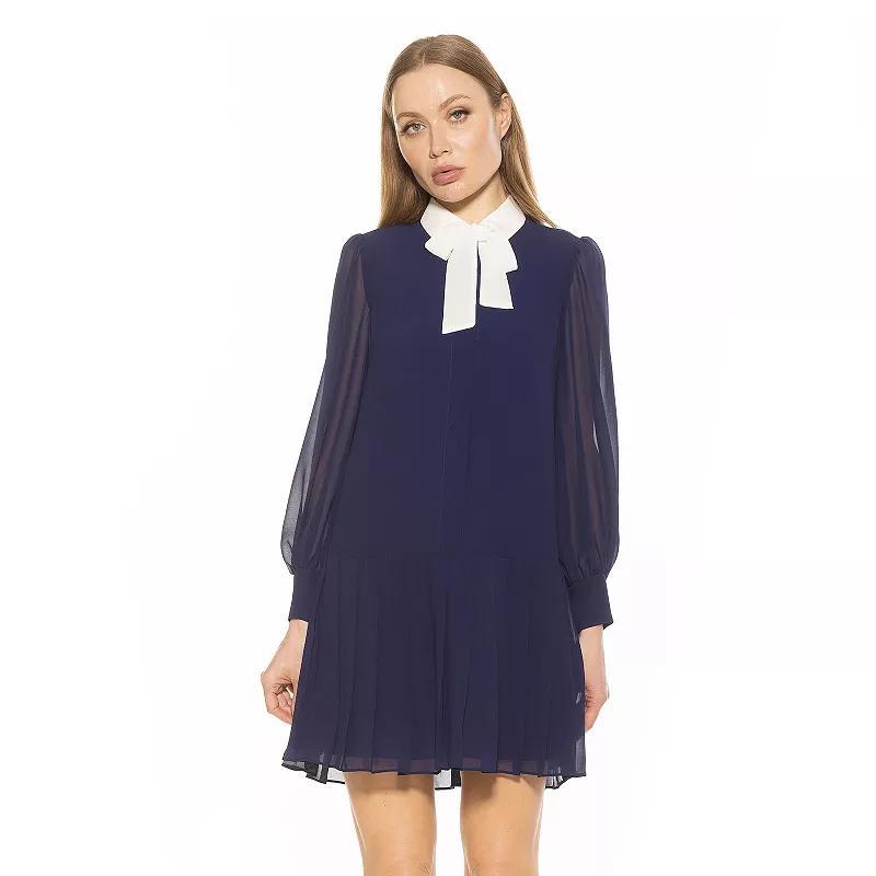 Women's ALEXIA ADMOR Glennis Collared Bow Tie Shift Dress, Size: Large, Blue Product Image