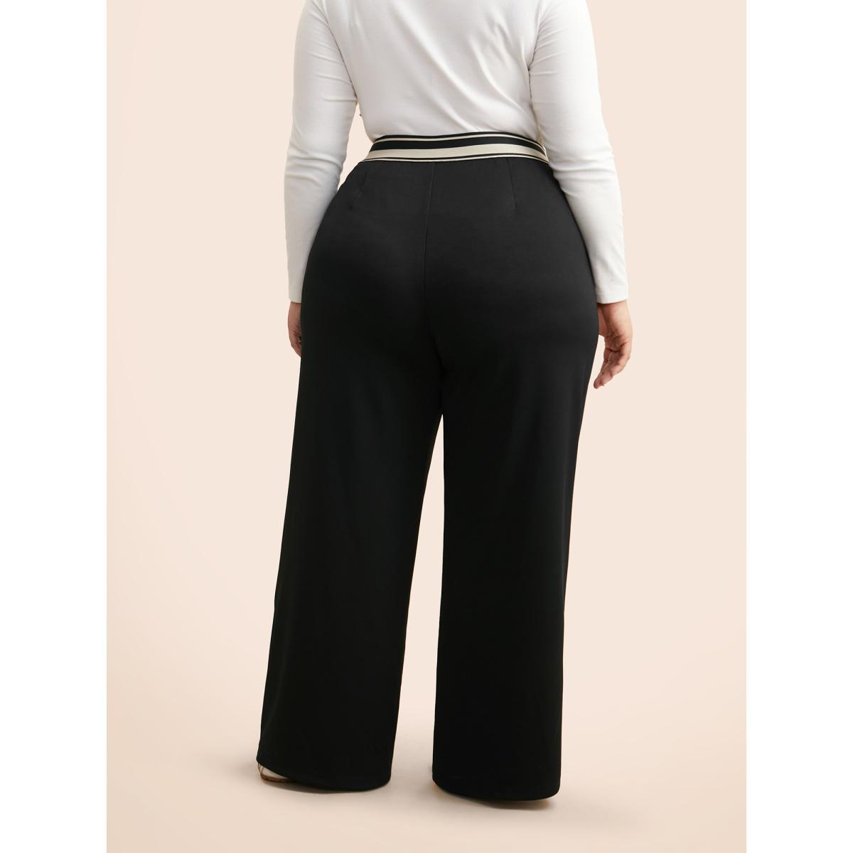 Plus Size Mid Rise Contrast Elastic Waist Pants Women Black Casual Mid Rise Everyday Pants BloomChic 28/5X Product Image