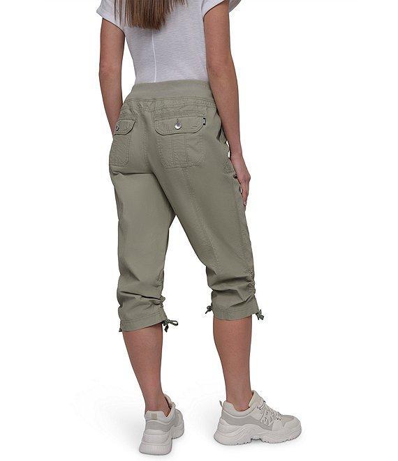 DKNY Sport by Donna Karan Peached Poplin Ribbed Waist Convertible Cinched Cargo Capri Pull-On Pant Product Image